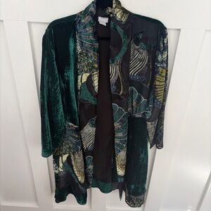 Velvet Peacock-Print Open Kimono - Green-Chico’s 3/US 16-18